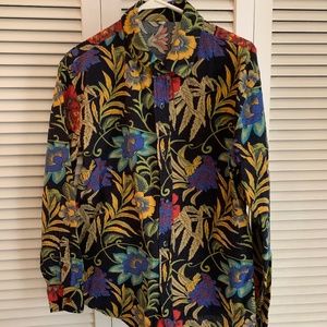 Vintage 1970s Barkcloth Button Up Long Sleeve Shirt